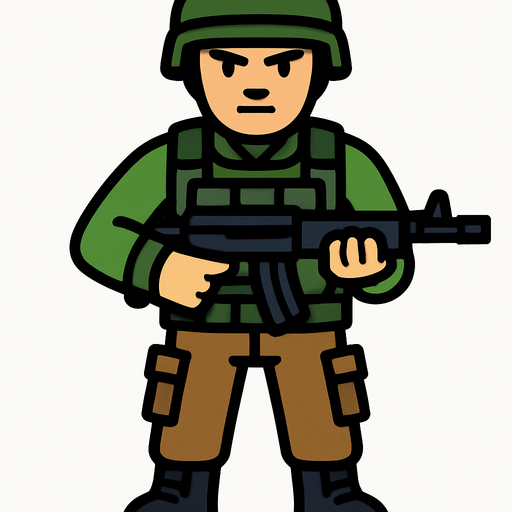 solider from front.
In-Game asset.  2d.  High contrast.  No shadows