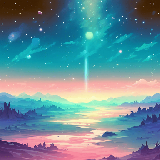beautiful landscape. starry sky, pastel colours, high definition, alien world. Single Game Texture. In-Game asset. 2d. Blank background. High contrast. No shadows.