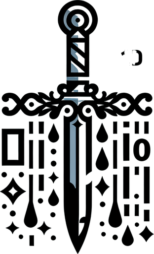 A Dagger Icon with 1's and 0's dripping off of it like blood.
Single Game Texture.  In-Game asset.  2d.  Blank background.  High contrast.  No shadows