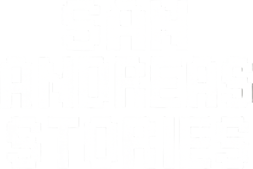 letras que dicen san andreas stories blancas hechas con pixeles.
In-Game asset.  2d.  High contrast.  No shadows