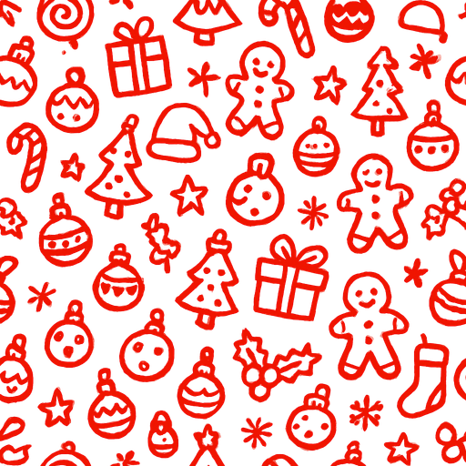 Red Christmas Doodle Seamless Pattern.
In-Game asset.  2d.  High contrast.  No shadows