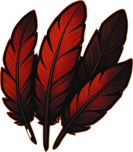 plumas rojas y oscuras.
In-Game asset.  2d.  High contrast.  No shadows