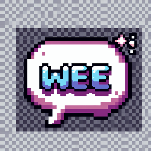 speech bubble saying "wee".
game asset. 2d. 8bit. no background. transparent background.