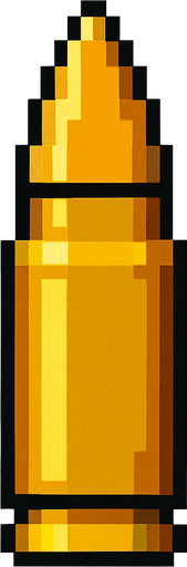 bala de rifle de asalto hecha con pixeles.
In-Game asset.  2d.  High contrast.  No shadows