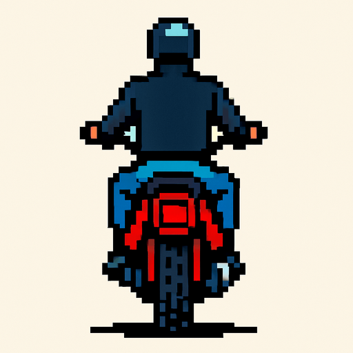 pixel motor üstünde bir adam koy arkası dönük olsun.
In-Game asset.  2d.  High contrast.  No shadows