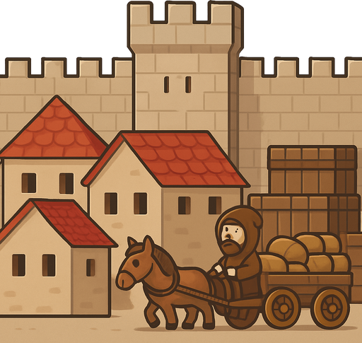 evleri artır şehirimsi kale görünümü ve asker ve silah yerine at arabalı tuccar olmalı