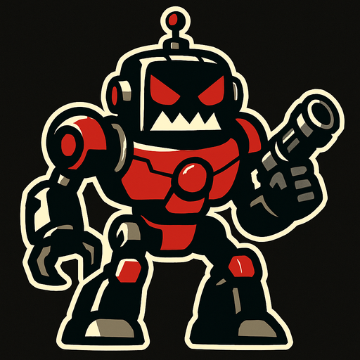 robot enemy.
In-Game asset.  2d.  High contrast.  No shadows
