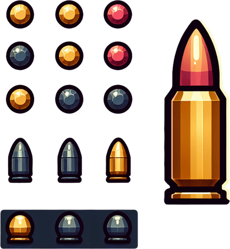 Bullet.
Single Game Texture. In-Game asset. 2d. Blank background. High contrast. No shadows.