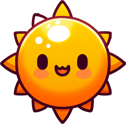 sparkling sun.
Single Game Texture.  In-Game asset.  2d.  Blank background.  High contrast.  No shadows