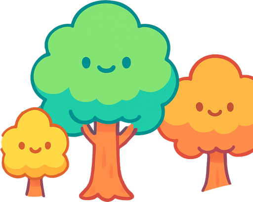 Un fondo colorido y brillante estilo caricatura. La escena es un bosque abierto alegre con colores pastel vibrantes, formas suaves y redondeadas, y un cielo azul claro con nubes esponjosas. El estilo es kawaii, juguetón y fantástico, con líneas suaves y una atmósfera feliz y amigable, perfecto para una introducción divertida y cute de un juego.
In-Game asset.  2d.  High contrast.  No shadows