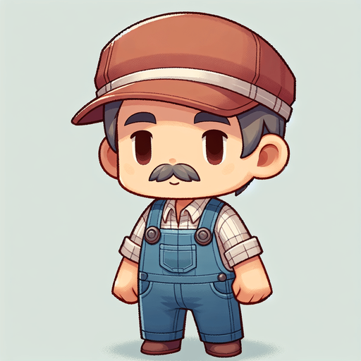 farmer mario . Single 2D Mario Character. In-Game asset. 2d. Blank background.