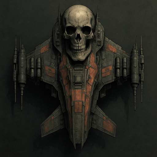 war drone spaceship skull tip top view.