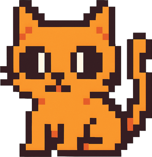 pixel cat.
In-Game asset.  2d.  High contrast.  No shadows