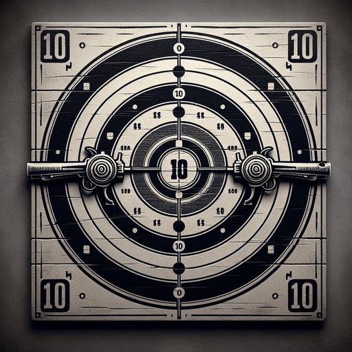 western shooting target with 10 written on it..
Single Game Texture. In-Game asset. 2d. Blank background. High contrast. No shadows.