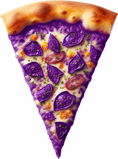 a slice of pizza on a transparent background, predominantly purple.
Slice of pizza
