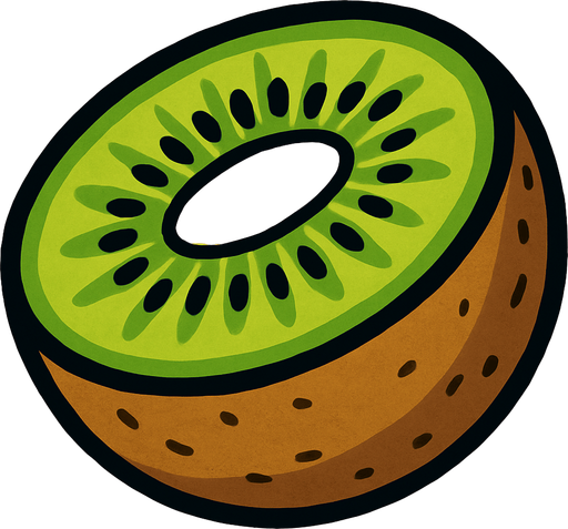 Kiwi Fruta cortado por la mitad.
In-Game asset.  2d.  High contrast.  No shadows. Cartoon.