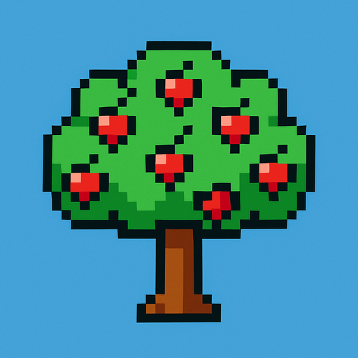Apple tree 8 bit.
In-Game asset.  2d.  High contrast.  No shadows