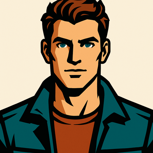 A handsome man, facing us.
In-Game asset.  2d.  High contrast.  No shadows