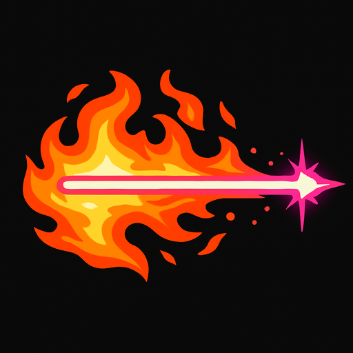 un rayo lazer con destellos de fuego alrededor.
In-Game asset.  2d.  High contrast.  No shadows