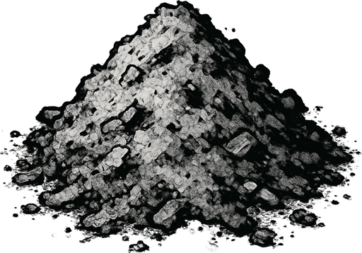 A pile of burn ash.
In-Game asset.  2d.  High contrast.  No shadows