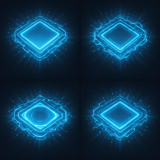2x2 Sprite Sheet of futuristic blue energy square.
Seen from above.