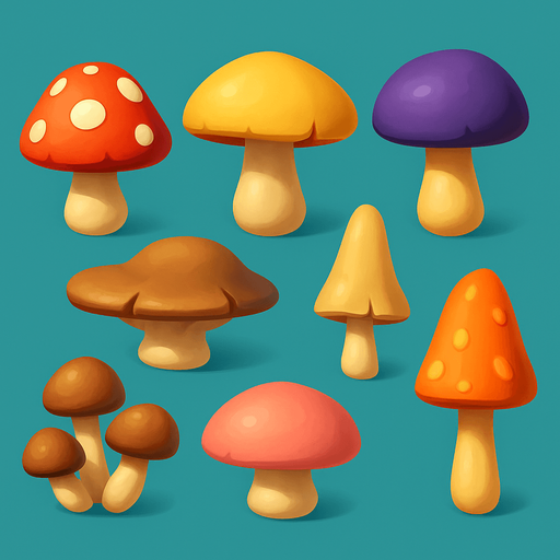 Pack of different mushrooms, 3D mushrooms, without black lines around it!
In-Game asset.  High contrast.  No shadows. 3D
