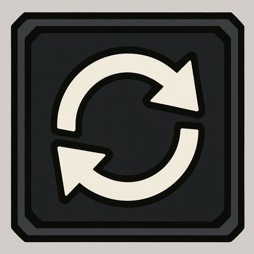 a dark colored refresh sign box.
In-Game asset.  2d.  High contrast.  No shadows