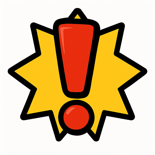 ünlem işareti kırmızı.
In-Game asset.  2d.  High contrast.  No shadows