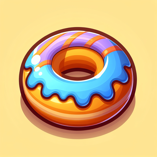 donut cartoon 2d, blank background.
Single Game Texture.  In-Game asset.  2d.  Blank background.  High contrast.  No shadows