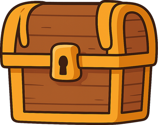 COFRE DEL TESORO ESTILO CARTOON. No background. Transparent background. Blank background. No shadows. 2d. In-Game asset. flat