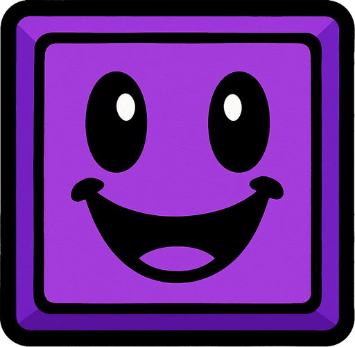 Happy purple block.
In-Game asset.  2d.  High contrast.  No shadows