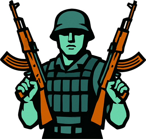 soldier with 2 kate ak47 in his hand.
In-Game asset.  2d.  High contrast.  No shadows