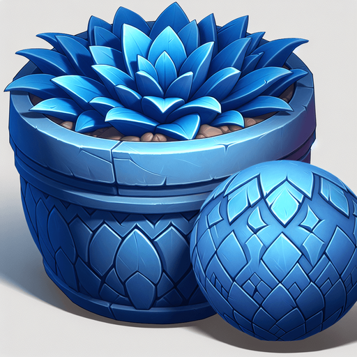 blue flower pot.
Single Game Texture.  In-Game asset.  2d.  Blank background.  High contrast.  No shadows