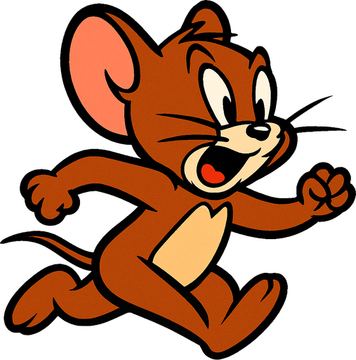 çizgi filmdeki fare jerry kaçıyor.
In-Game asset.  2d.  High contrast.  No shadows
