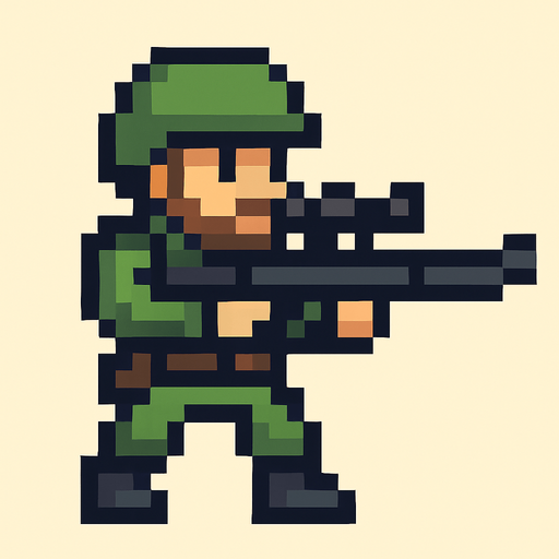 Sniper man pixel style.
In-Game asset.  2d.  High contrast.  No shadows