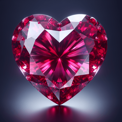 Large heart in precious ruby, very lightly decorated. Front view.
