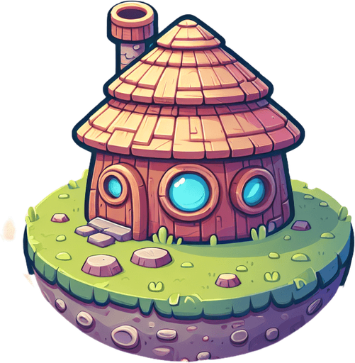 round house planet, cartoon Single Game Texture. In-Game asset. 2d. Blank background. High contrast. Single Game Texture. In-Game asset. 2d. Blank background. High contrast. No shadows.