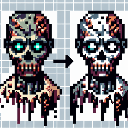 Make an 8-bit zombie.
Single Game Texture.  In-Game asset.  2d.  Blank background.  High contrast.  No shadows