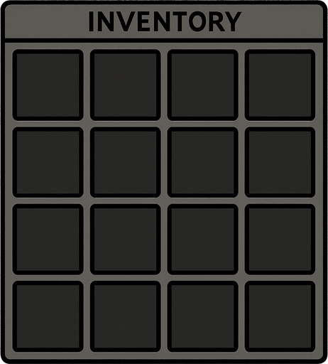 içinde yazı olmayan, kenarlında boşluk olmayan 15 adet bölmeden oluşan bir inventory.
In-Game asset.  2d.  High contrast.  No shadows