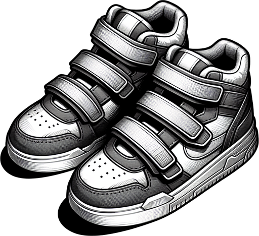 Velcro sneakers.
Single Game Texture.  In-Game asset.  2d.  Blank background.  High contrast.  No shadows