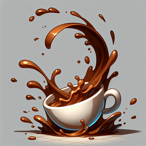 Coffee splashing effect.
Single Game Texture. In-Game asset. 2d. Blank background. High contrast. No Shadows.