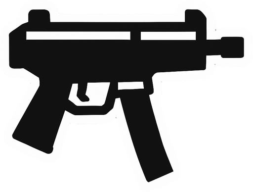 black smg icon with white stroke.
In-Game asset.  2d.  High contrast.  No shadows