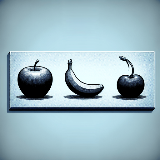 any three combo fruits some distance from each one.
Single Game Texture.  In-Game asset.  2d.  Blank background.  High contrast.  No shadows