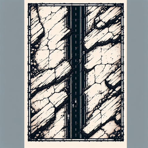 Over head view of a section of road for an endless vertical shooter. Scarred and pitted by battle. High definition..
Single Game Texture. In-Game asset. 2d. Blank background. High contrast. No shadows.