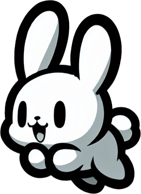 Cute cartoon rabbit, jumping upwards facing camera.
Single Game Texture. In-Game asset. 2d. Blank background. High contrast. No shadows.