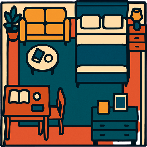 full room top view.
In-Game asset.  2d.  High contrast.  No shadows
