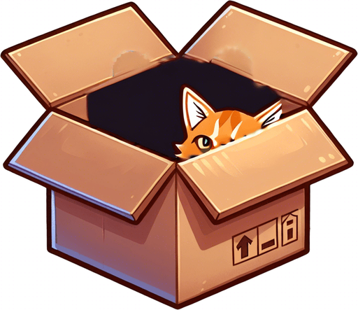 cute Chibi ginger cat look from the box into the camera. Cheeky, happy.