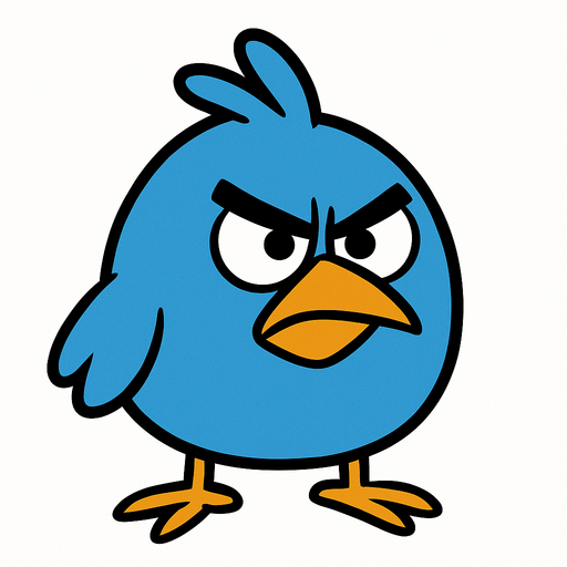 angry blue bird.
no shadow. cartoon. simple. minimalisitc. animated