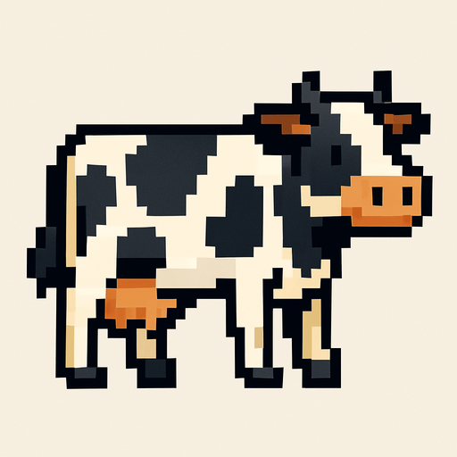 pixel art cow.
In-Game asset.  2d.  High contrast.  No shadows