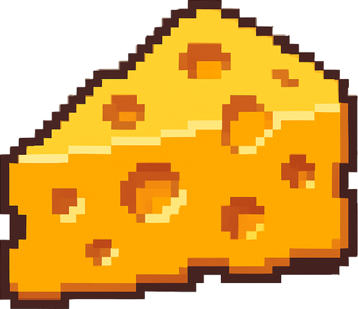 Cheese, pixelart.
In-Game asset.  2d.  High contrast.  No shadows